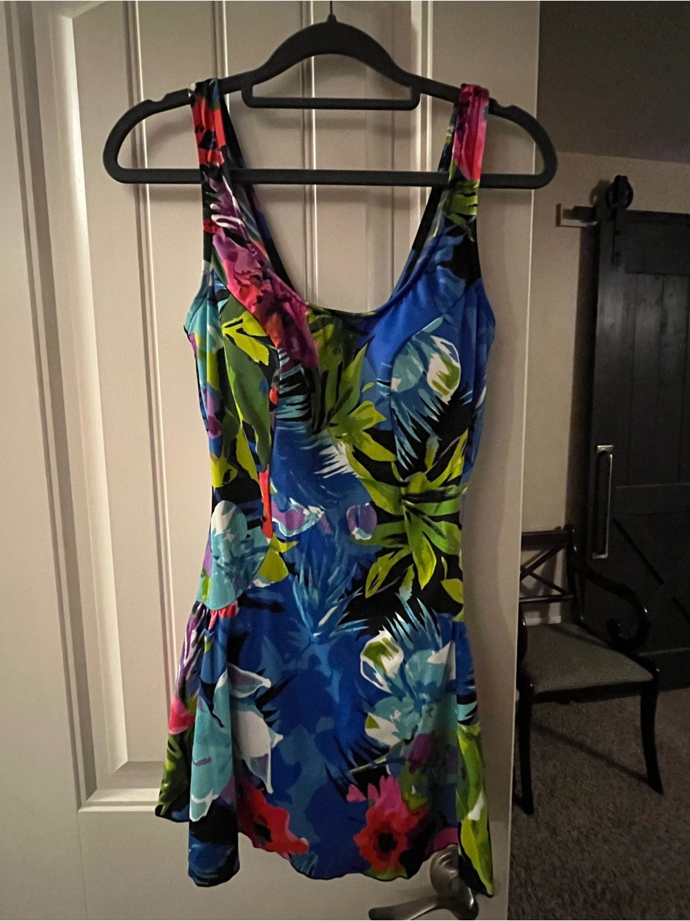Azul Blue Tropical Floral Swim Dress, size 12